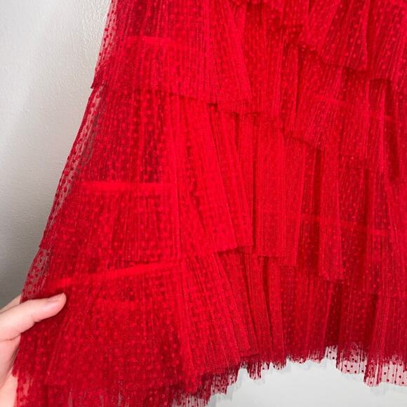 Alexis Raina Tiered Ruffled-Tulle Halter Mini Dress Cherry Red Size Medium - Picture 6 of 9